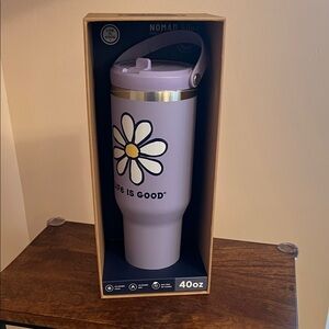 Life Is Good Lavender Tumbler with Daisy Motif
